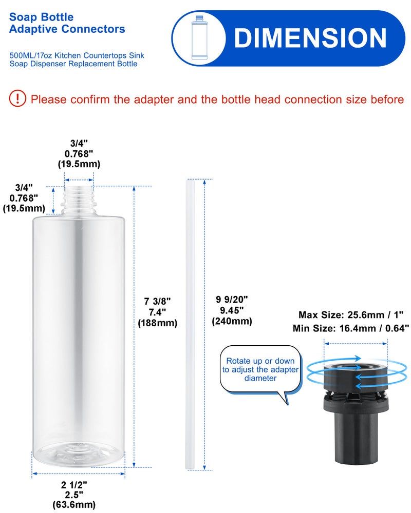 J-HVA Updated Soap Dispenser Bottle for Kitchen Sink Replacement - 500ML/17oz Soap Bottle - A Replacement for Your Soap Dispenser, Please Confirm the Adapter Maximum Connection Size Before - Image 1